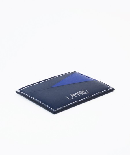 porte-cartes compact lamaro bleu nuit bleu roi vue à plat