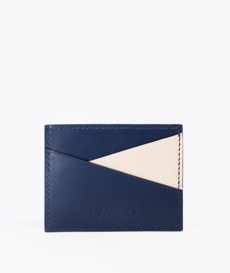 porte-cartes compact lamaro bleu nuit blanc cassé vue de face