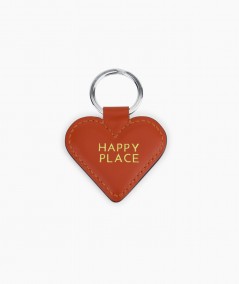 Porte-clés en cuir coeur orange HAPPY PLACE