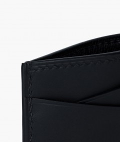 Détail couture porte-cartes en cuir noir Lamaro